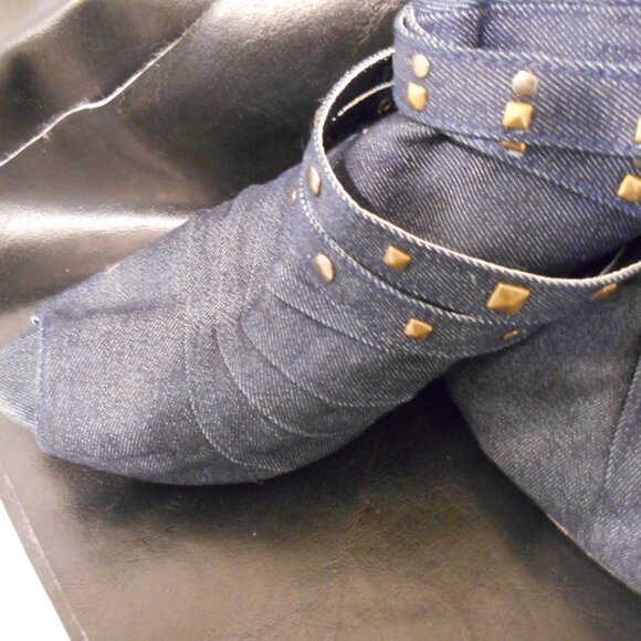 Non-Slip Open Toe Denim Booties - Picture 1 of 3
